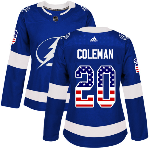 Adidas Tampa Bay Lightning #20 Blake Coleman Blue Home Authentic USA Flag Women Stitched NHL Jersey->women nhl jersey->Women Jersey
